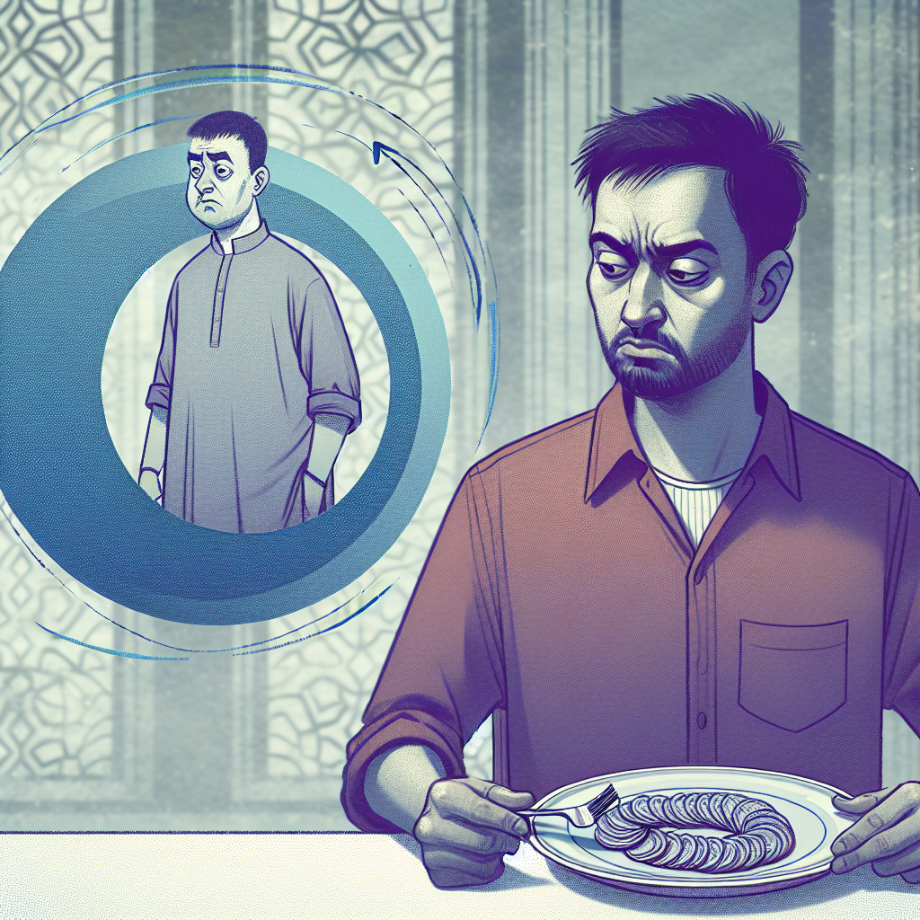 A person with a weary, hungry expression looking at an almost empty plate, symbolizing extreme dieting. In the background, a subtle, stylized yo-yo is depicted, illustrating the 'yo-yo effect' and the cycle of weight loss and regain, conveying a sense of futility and disappointment with a realistic, slightly desaturated aesthetic.