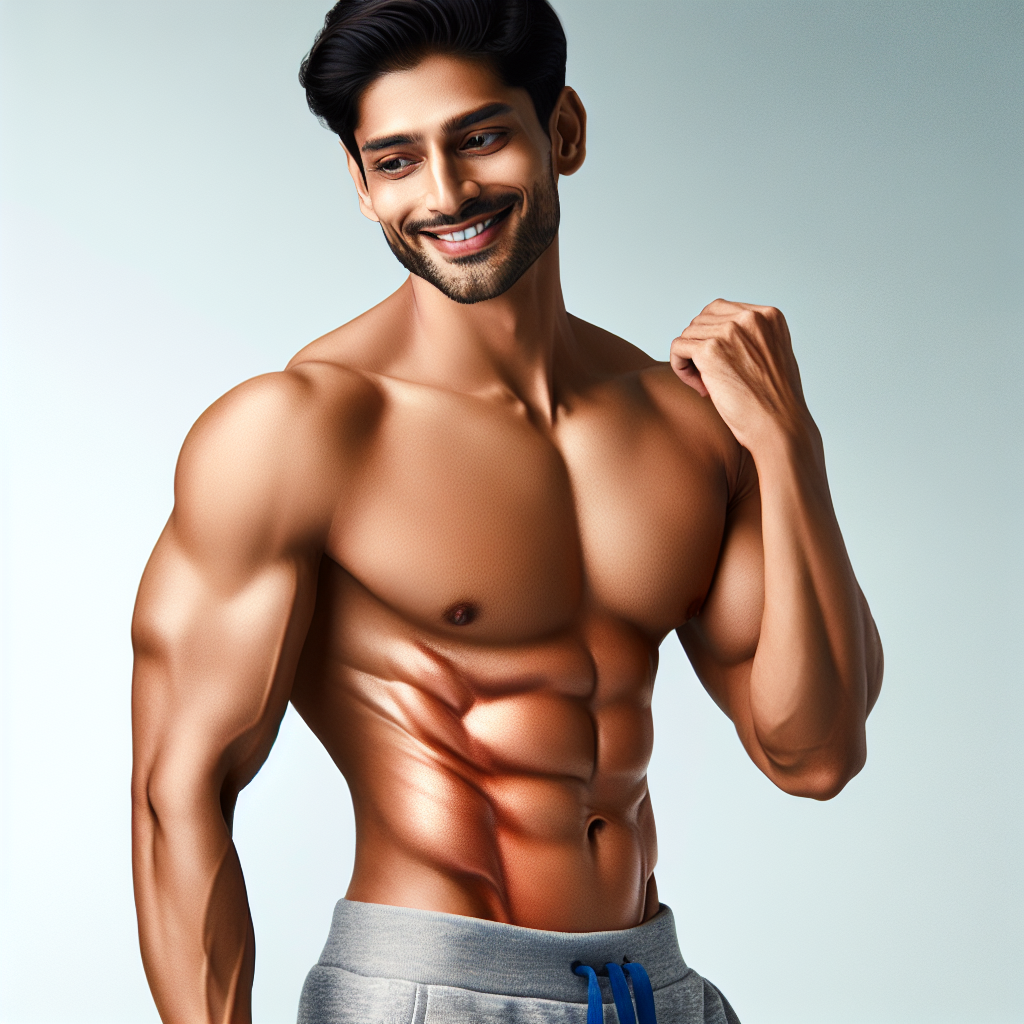 A confident person, visibly fit and healthy, showcasing smooth, firm skin on their abdomen and arms after a successful weight loss journey. The skin looks naturally elastic and toned, without any signs of sagging. The person is smiling gently, in a bright, clean setting, wearing comfortable, light fitness attire. Emphasize healthy, glowing skin texture. Realistic photographic style.