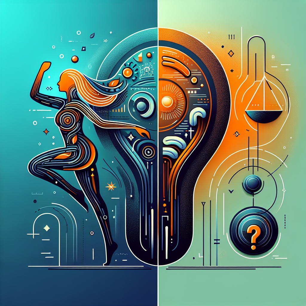 A conceptual illustration representing the impact of a carbohydrate-free diet. On one side, a slender, energetic human silhouette against a backdrop of stylized lines suggesting fat burning and energy. On the other side, a subtle, abstract visual element hinting at a question mark or a balancing scale, symbolizing the 'how healthy is it really?' aspect. The color palette is clean and modern, using contrasting tones to highlight the duality of weight loss and health considerations.