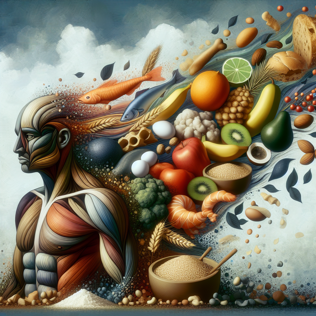 A symbolic digital illustration depicting a severe dietary imbalance. A stylized human figure, with a slightly concerned or questioning expression, is surrounded by a large, overflowing pile of lean protein sources (chicken, fish, eggs). In stark contrast, floating just out of reach or appearing very small and distant, are vibrant, appealing representations of essential carbohydrates (whole grains, colorful fruits) and healthy fats (avocado, nuts, olive oil). The color palette is a mix of earthy tones for the protein and bright, inviting colors for the missing nutrients, creating a thought-provoking, cautionary mood. Conceptual digital art.