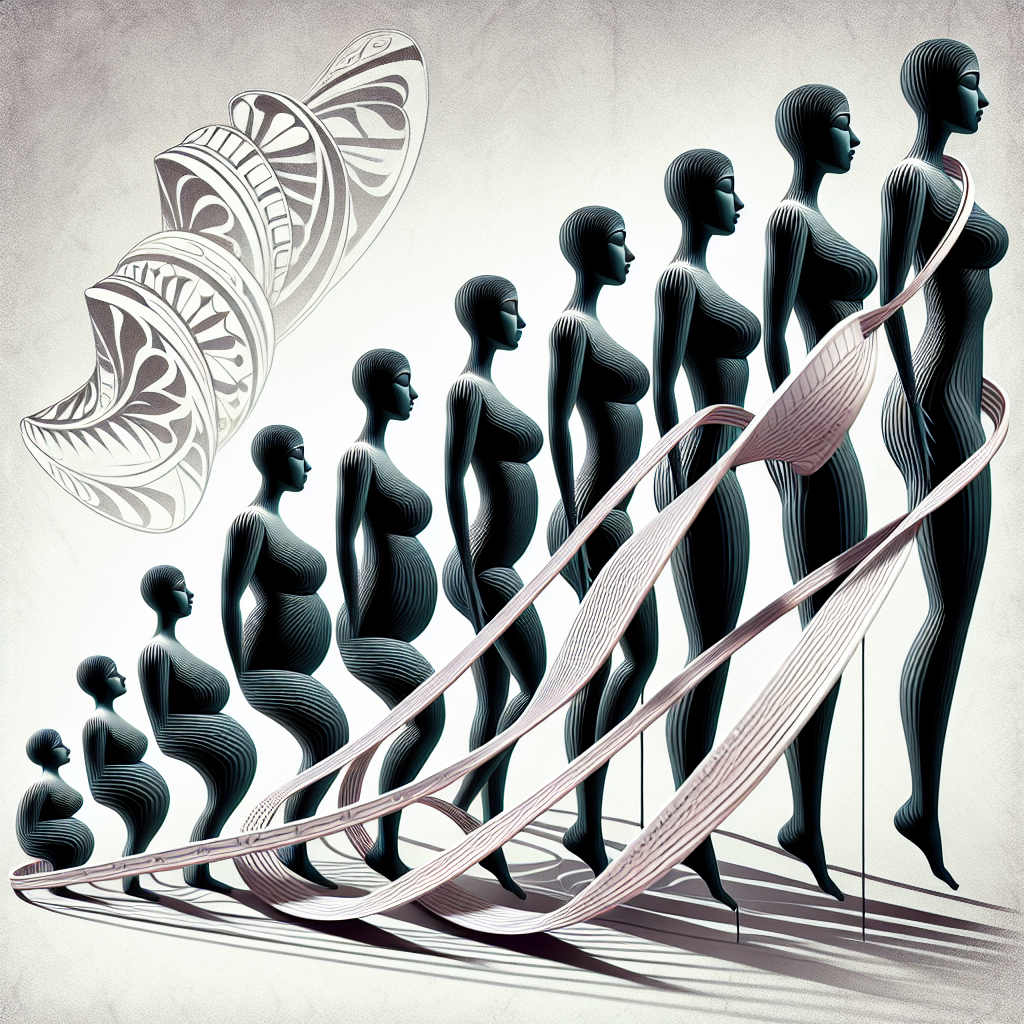 A conceptual illustration depicting the 'yo-yo effect' in dieting: a stylized figure's silhouette repeatedly shrinking and expanding, visually connected to a dynamic, oversized yo-yo string. The background conveys a sense of frustration or a repetitive cycle. Modern digital art style, emphasizing the up-and-down motion.