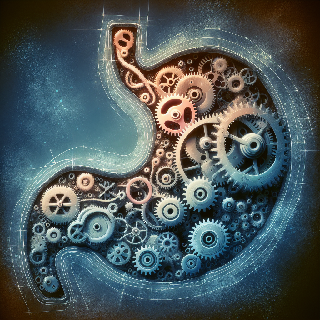 A conceptual illustration of the human body's internal metabolism represented as an intricate, slowing-down machinery or clockwork. Some gears appear to be moving sluggishly or are partially stuck, symbolizing 'hunger metabolism' and the body conserving energy during prolonged fasting rather than effectively burning fat. The style should be modern and slightly abstract, with cool or muted colors to convey a sense of reduced activity or stagnation.