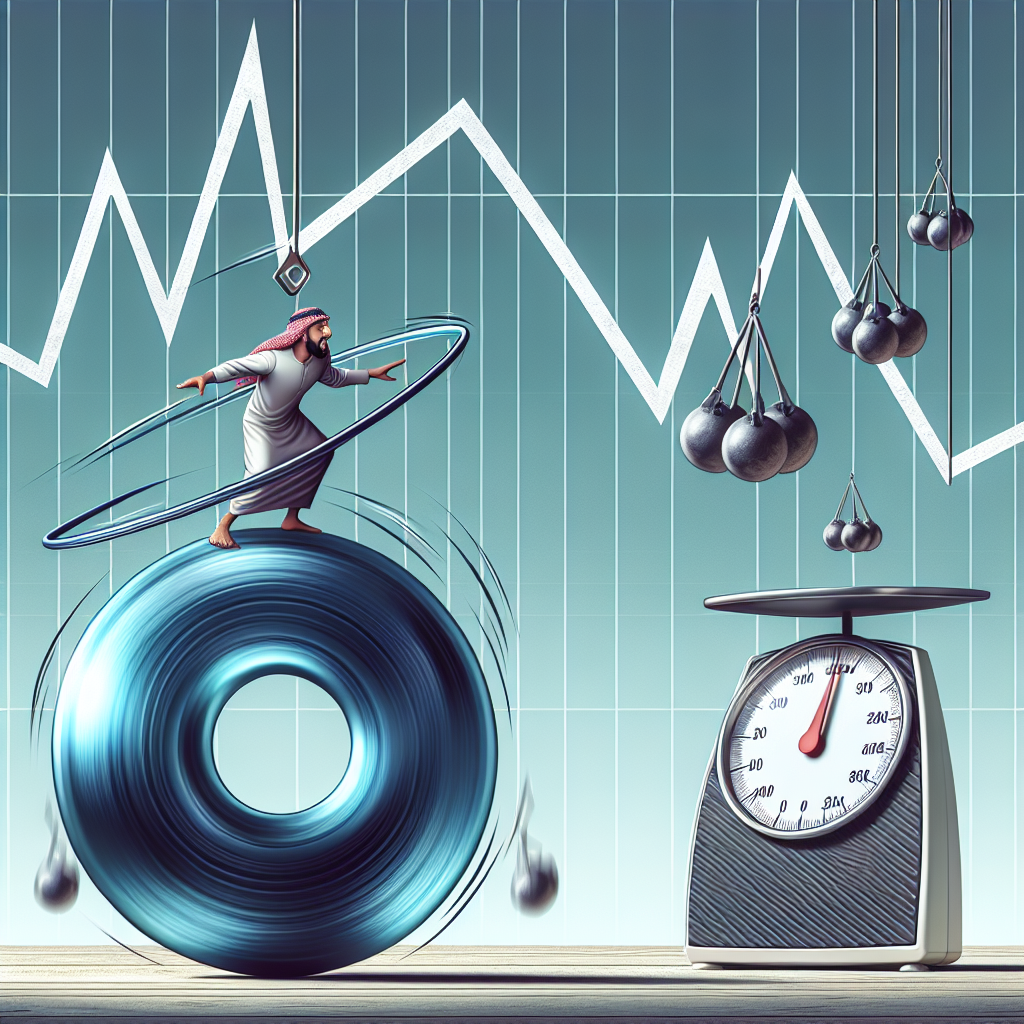 A powerful visual metaphor for the 'yo-yo effect' in weight loss: a person struggling to balance on a giant, perpetually bouncing yo-yo, with weights rapidly shifting up and down on a scale beside them. The background subtly depicts a jagged, inconsistent graph line. Emphasize the cyclical and frustrating nature. Modern, dynamic illustration style.