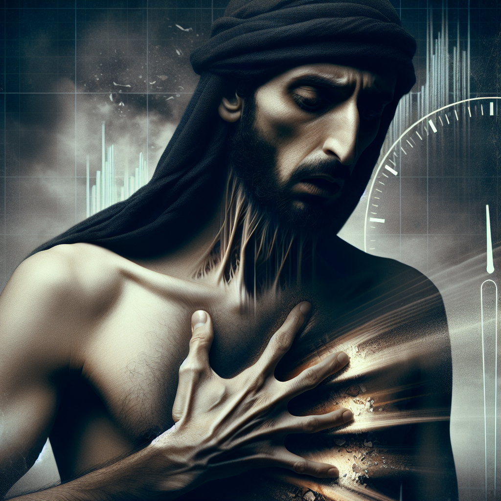 Ein dramatisches und realistisches Foto, das die sichtbare Erschöpfung und körperliche Belastung einer Person durch extreme Diäten einfängt. Die Person ist in einer düsteren, vielleicht spärlich beleuchteten Umgebung dargestellt, mit einem eingefallenen Gesichtsausdruck und einer Hand, die gegen einen leeren Magen drückt, was Hunger und Entbehrung symbolisiert. Der Hintergrund zeigt subtile, abstrakte Elemente wie verblassende Energielinien oder eine kaputte Waage, die die negativen Auswirkungen und die Sinnlosigkeit verstärken. Die Stimmung ist ernst und warnend.