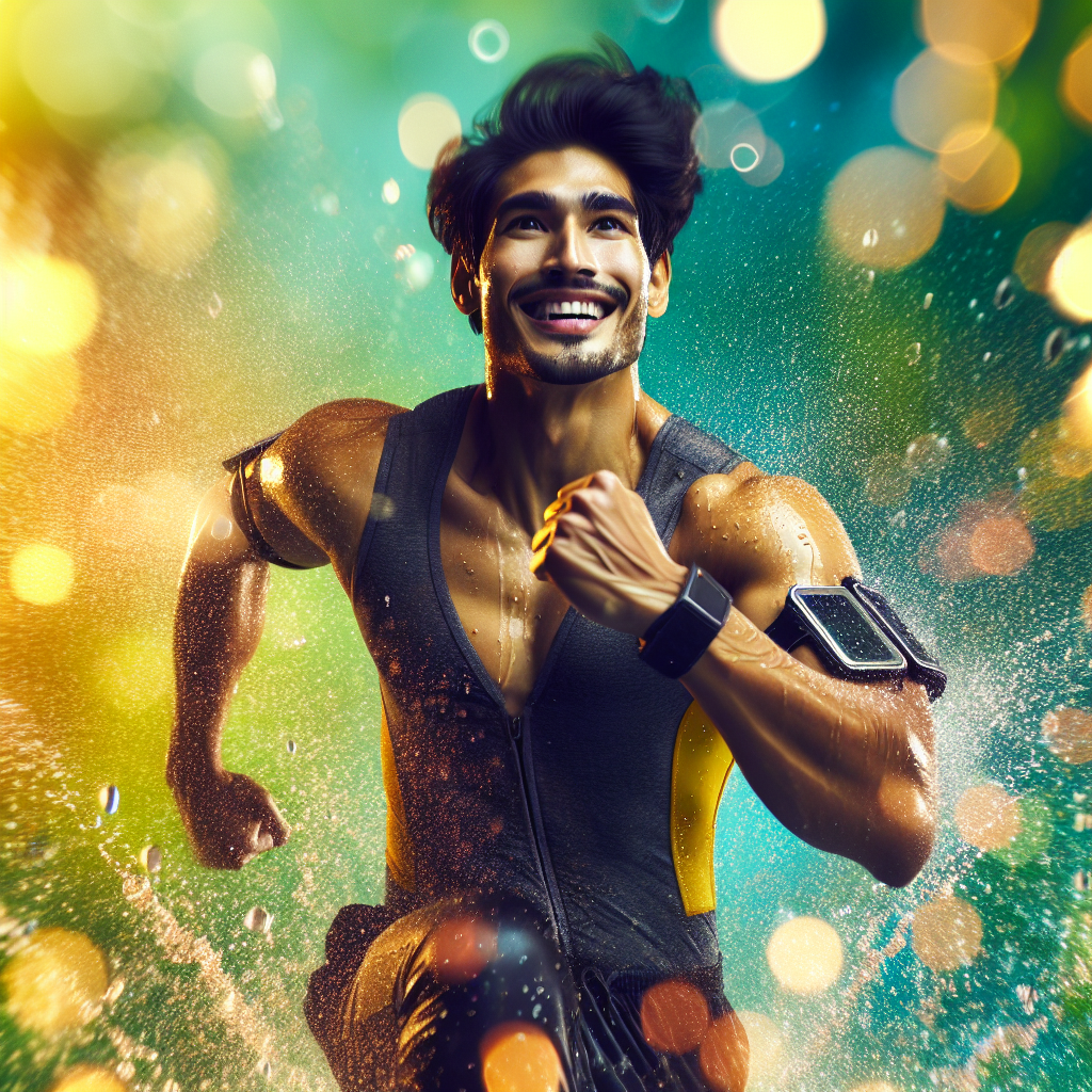 A person with a joyful, energetic expression, leaping or stretching gracefully, surrounded by sparkling water elements and a bright, fresh environment. The image should convey a feeling of lightness, quick revitalization, and a healthy start to feeling better.