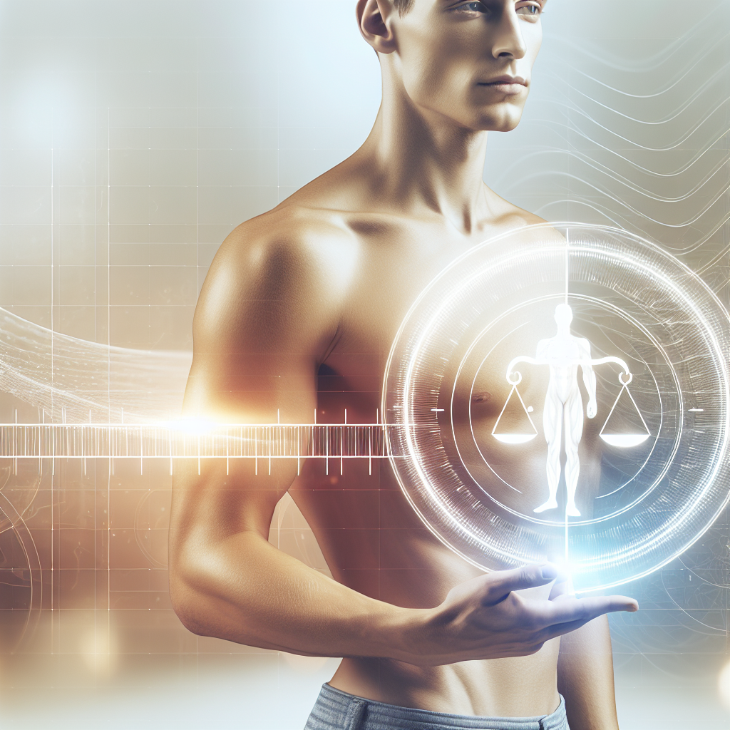 A serene and balanced composition. A diverse individual (male or female, healthy body type) stands confidently and calmly, with a subtle glow of well-being. One hand gently touches a stylized graphic representing 'stability' or 'equilibrium' (e.g., a perfectly balanced scale icon, or a steady horizontal line). In the background, a soft, abstract representation of the passage of time (like a subtle day-to-night gradient or a minimalist clock outline) hints at intermittent fasting, but the focus is on sustained health and a stable physique, not weight loss. Clean, modern, optimistic lighting.