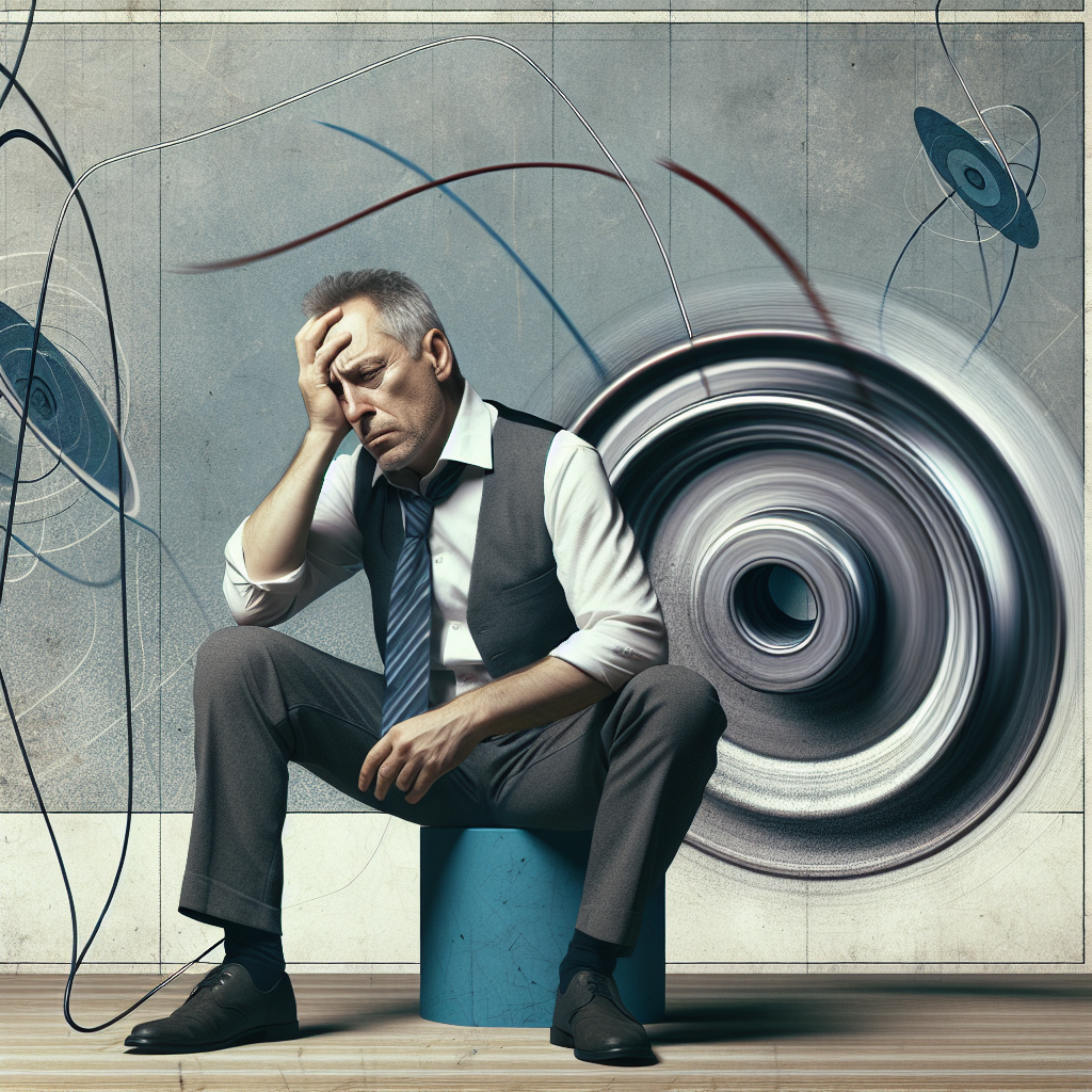 A person looking frustrated and disheartened, caught in a visual loop or cycle. A large, symbolic yo-yo represents their weight, repeatedly dropping down and then surging back up, potentially higher than before. The background is abstract, emphasizing the continuous, frustrating nature of the Jojo-effect, in a clean, modern, and slightly desaturated style.