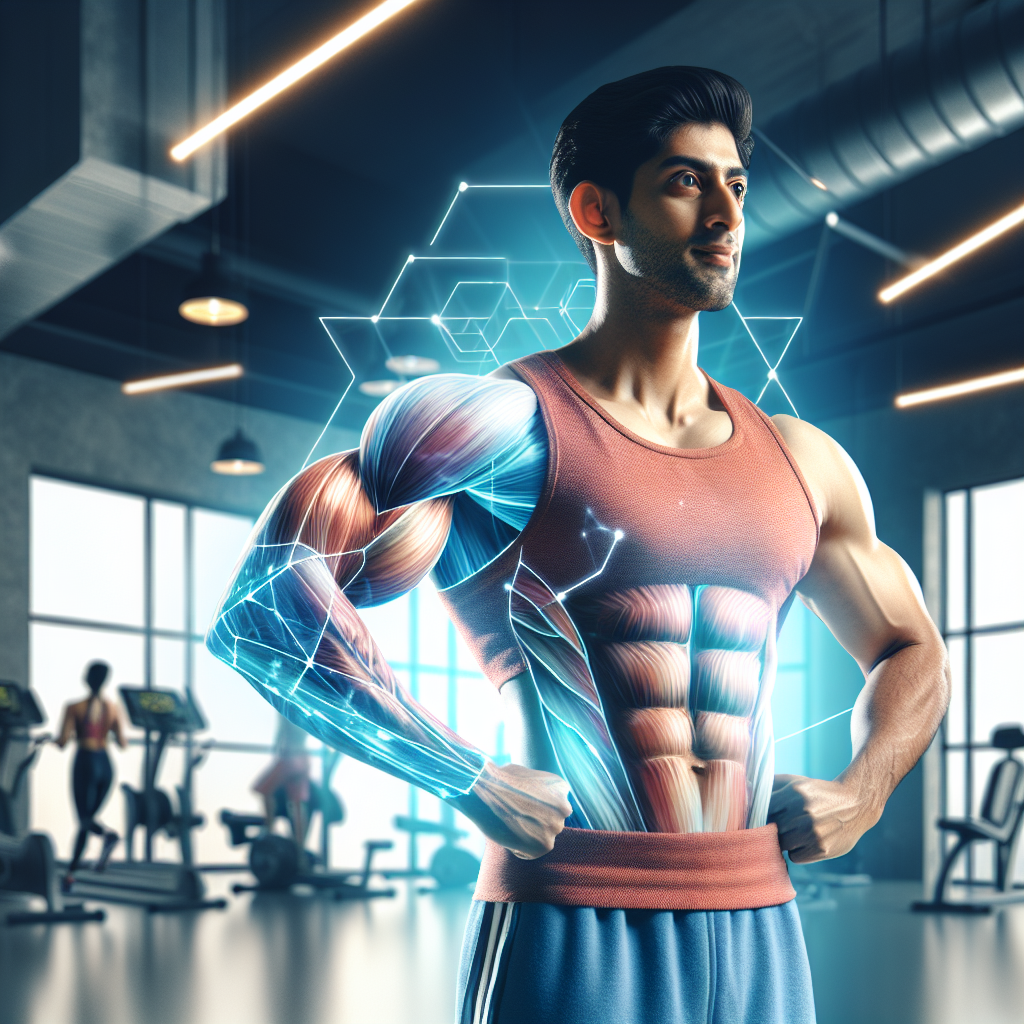 A fit person, appearing strong and healthy, with a visibly flat stomach and defined muscles (e.g., biceps, abs). The image should symbolize the successful achievement of both losing belly fat and building muscle simultaneously, in a bright, modern fitness studio setting. Realistic photograph with motivational lighting.