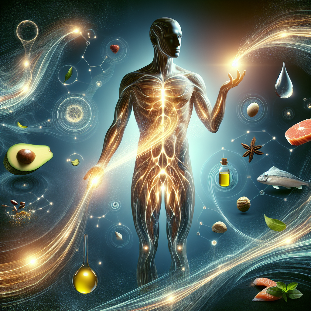 An artistic and conceptual representation of the human body's metabolism. A silhouette of a lean, healthy body, with subtle, glowing energy streams originating from areas typically associated with fat reserves (e.g., abdomen, thighs) and flowing towards the core, symbolizing fat being used as the primary energy source. Surrounding elements include stylized representations of keto foods (avocado, olive oil droplet, piece of fish) integrated into the design. The overall feel is scientific yet visually appealing, emphasizing the internal process of ketosis and fat burning without physical activity. Clean lines, soft light, slightly abstract.