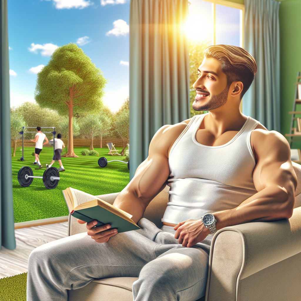 A happy and confident person, looking fit and healthy, enjoying a leisurely, non-strenuous activity like reading a book in a cozy home or taking a gentle walk in a sunlit park. There is no gym equipment or athletic attire visible. The scene emphasizes a relaxed, everyday approach to well-being and weight management through lifestyle and healthy eating, not strenuous exercise. Focus on a warm, inviting atmosphere and a sense of ease and accomplishment.