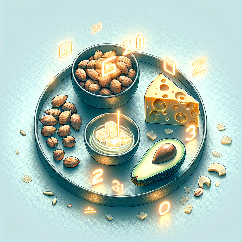 A visually clever and modern illustration depicting the concept of 'hidden' elements in low-carb foods. Imagine common low-carb snacks like a small bowl of nuts, a piece of cheese, and an avocado, but with subtle, glowing, almost translucent numerical values (representing calorie density) or abstract 'carb' symbols subtly integrated or peeking out from within them. Clean, minimalist background, illustrative style, conveying insight.