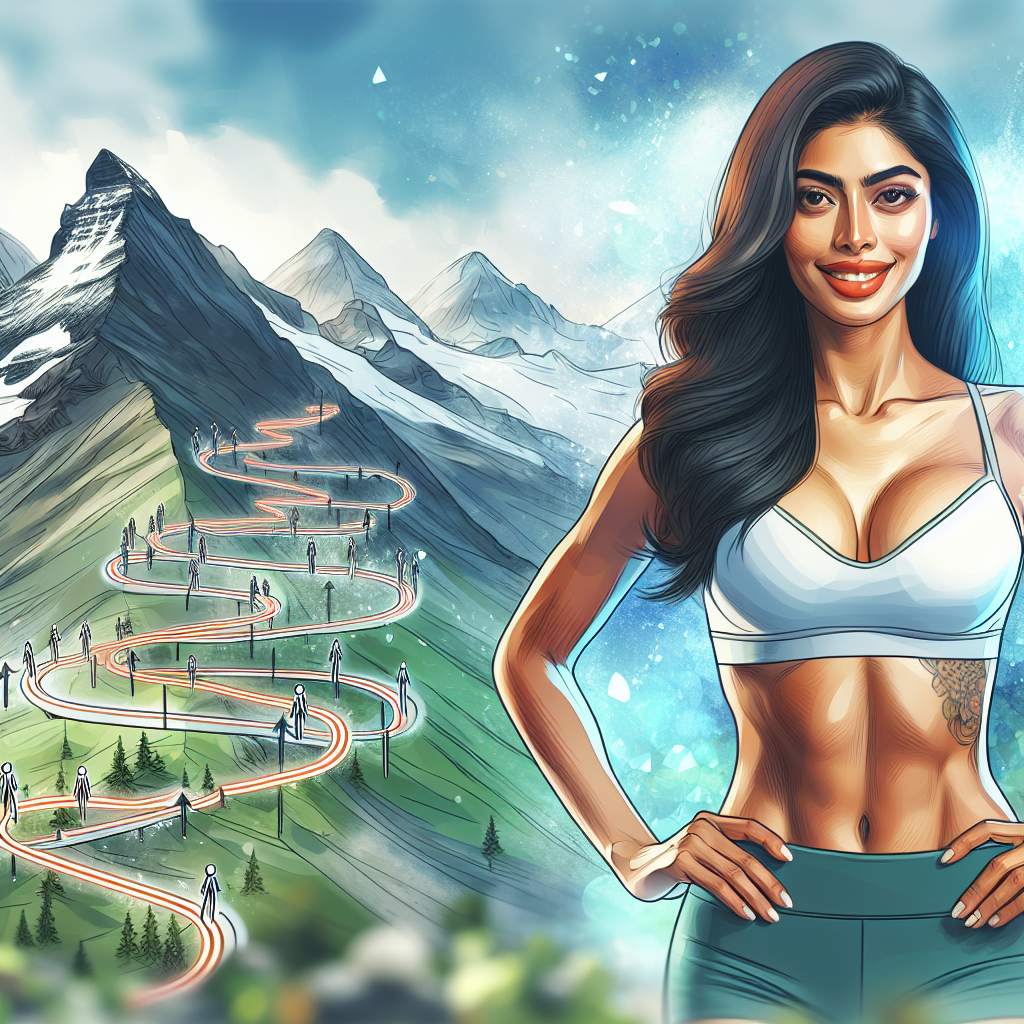 A confident, smiling person with a healthy, lean physique stands firmly on a smooth, upward-sloping path in a bright, natural setting. In the blurred background, a chaotic, winding path with drastic ups and downs is visible, symbolizing the avoided yo-yo effect. The overall image conveys lasting success, well-being, and stability, with a focus on healthy lifestyle rather than extreme dieting. Realistic, vibrant colors.