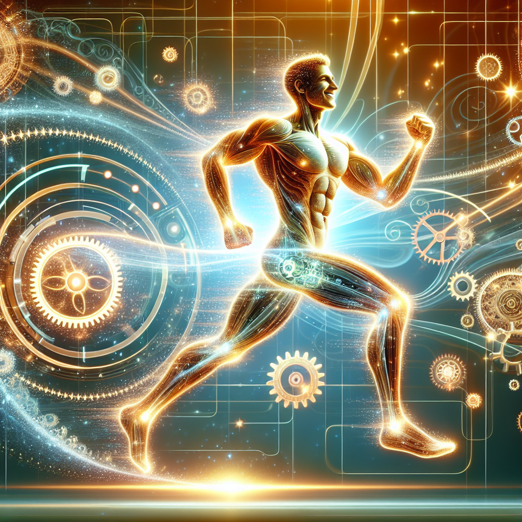 A happy and energetic person (gender-neutral, healthy build) in motion, perhaps walking briskly or stretching lightly in a bright, modern environment. Around them, subtle, glowing visual elements like gears or abstract energy flows symbolize an active and 'tricked' metabolism. The overall impression is effortless weight management and well-being, reflecting the idea of losing weight without a strict diet. Clean, optimistic, digital illustration.