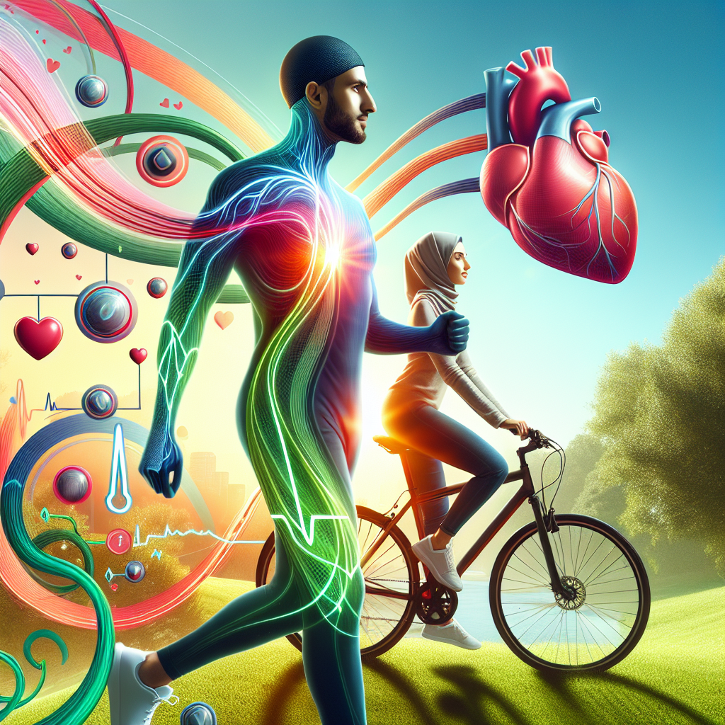 A vibrant image of a person enjoying a brisk walk or gentle bike ride in a sunny, green park. Abstract, flowing lines emanate from their body, symbolizing active metabolism and energy. In the background, subtly integrated elements hint at heart health, perhaps a stylized, healthy heart or clear arteries. The overall mood should be fresh, modern, and inspiring, emphasizing everyday wellness and vitality.
