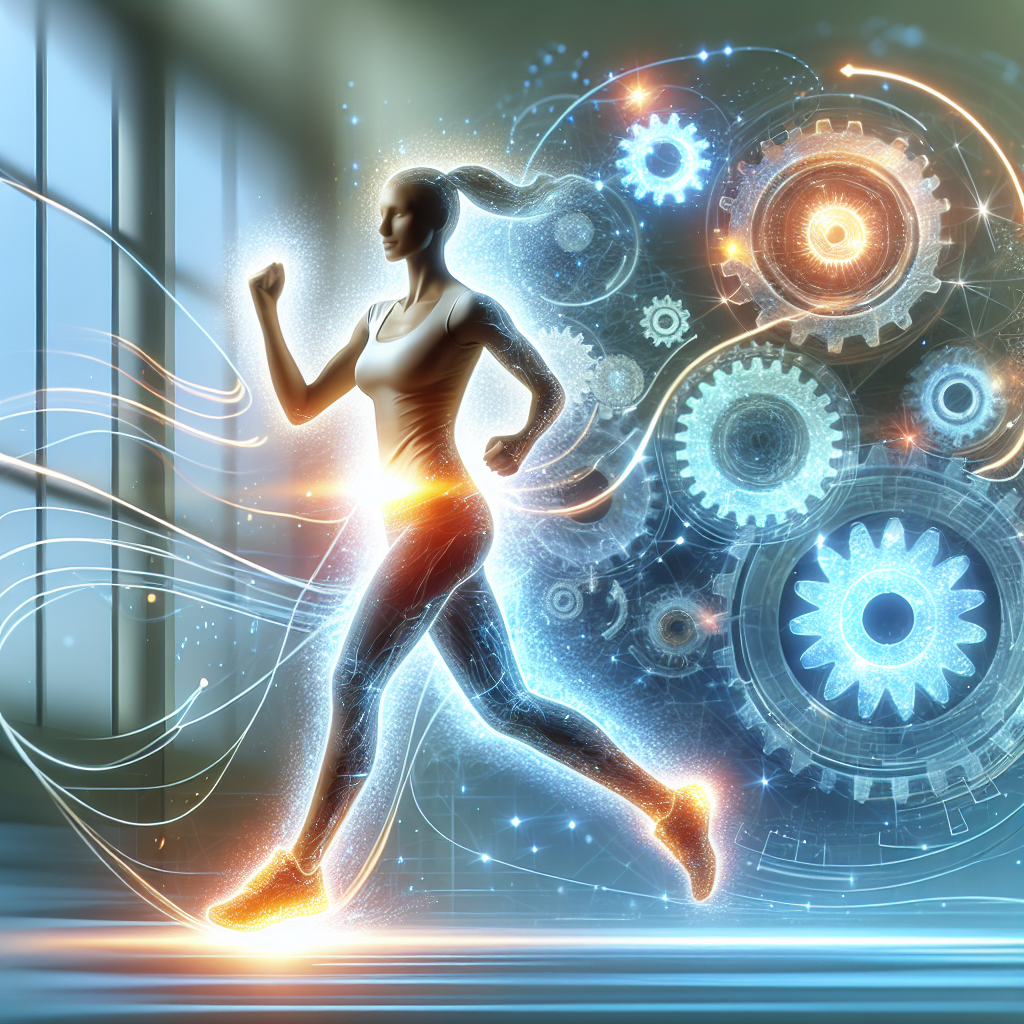 A dynamic digital illustration in a clean, vibrant style, depicting a person (gender-neutral) with an energetic and healthy demeanor, confidently engaging in light everyday activity, such as a brisk walk or taking stairs. Around them, subtle, glowing energy streams or abstract gears symbolize an activated metabolism and efficient calorie burning. The background is bright and modern, suggesting daily life, with a focus on a feeling of lightness, health, and empowered well-being. High detail, smooth rendering.