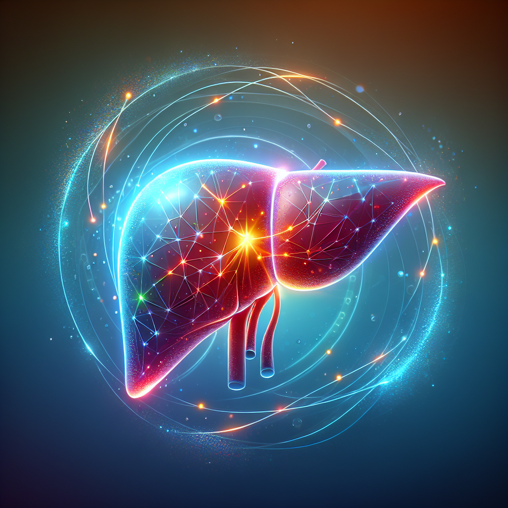 A vibrant, stylized illustration of a healthy human liver glowing with internal energy, surrounded by dynamic, swirling light particles representing active metabolic pathways and energy flow. The liver is depicted as a central hub or a powerful engine within the body, in a clean, modern, and slightly scientific yet optimistic art style, emphasizing vitality and good health. The background is subtle and clean, perhaps with a soft gradient to highlight the liver.