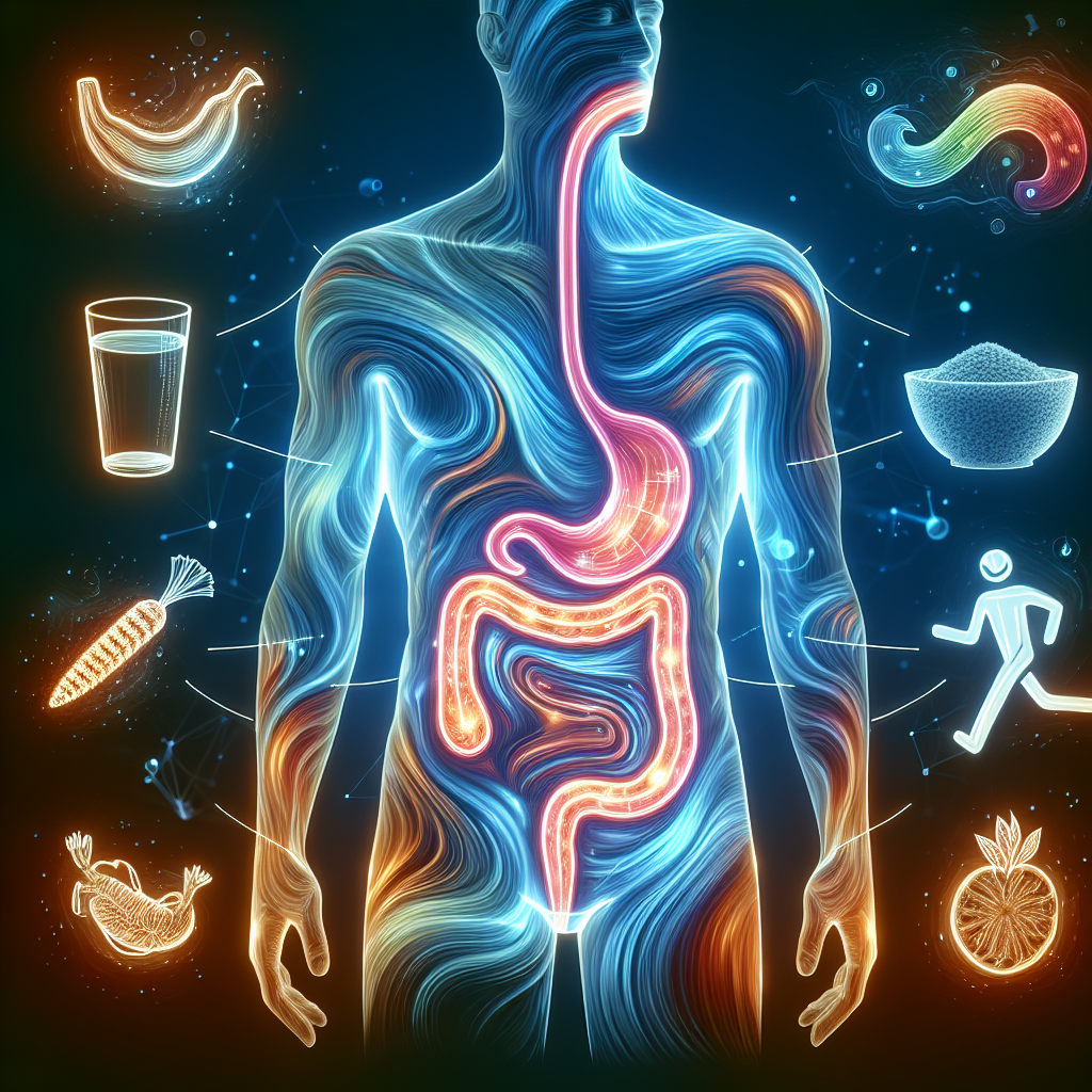 A vibrant, stylized illustration of a healthy human torso, showing a clear, smooth flow within the digestive system. Abstract, gentle currents and glowing pathways represent an active metabolism. Surrounding the torso are subtle, illustrative icons of a glass of water, fiber-rich foods, and a dynamic figure exercising. The overall aesthetic is clean, modern, and conveys a feeling of energy and lightness, with soft, encouraging colors.