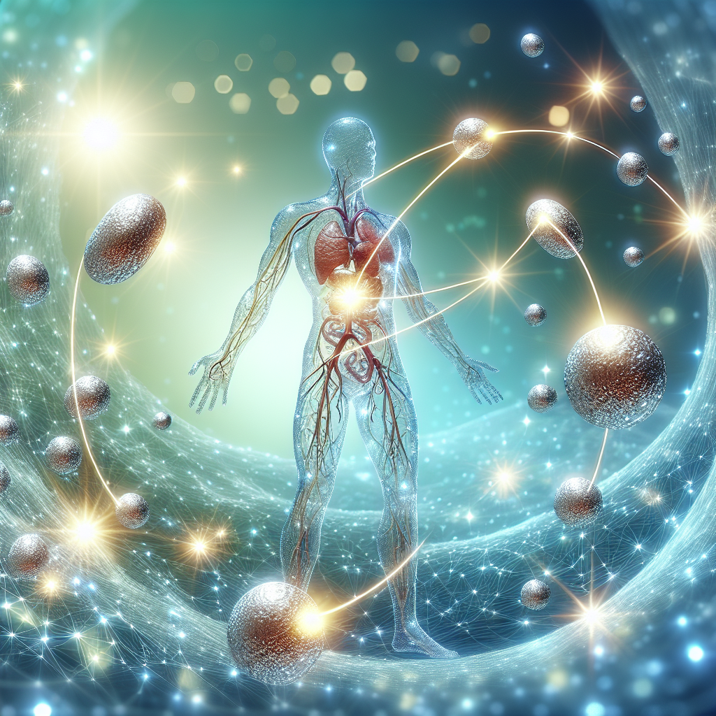 A vibrant and dynamic illustration depicting the human body's metabolic processes as a network of glowing, interconnected energy pathways. Small, sparkling chromium atoms are actively stimulating these pathways, especially around areas hinting at blood sugar regulation, leading to an overall sense of enhanced vitality and efficient energy conversion. The background is clean and bright, conveying health and scientific clarity. Modern, uplifting digital art style.
