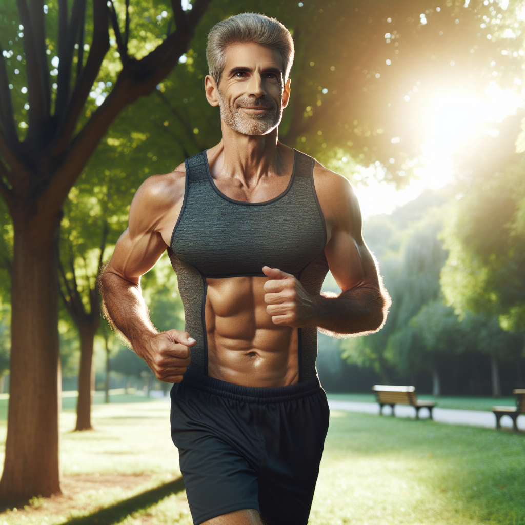 A person, formerly a smoker, now vibrant and energetic, jogging through a sunlit park with a clear sky. They radiate health and renewed vitality, symbolizing a boosted metabolism and active lifestyle after quitting smoking. The overall mood is optimistic and inspiring.
