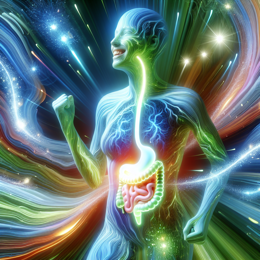 A vibrant, energetic person (gender-neutral) with a joyful expression, surrounded by subtle, abstract representations of active metabolism (dynamic light streaks, subtle internal glow) and a healthy gut (gentle, flowing microbiome patterns, green and blue hues). The overall scene conveys well-being, vitality, and inner balance, in a clean, inspiring health blog style.