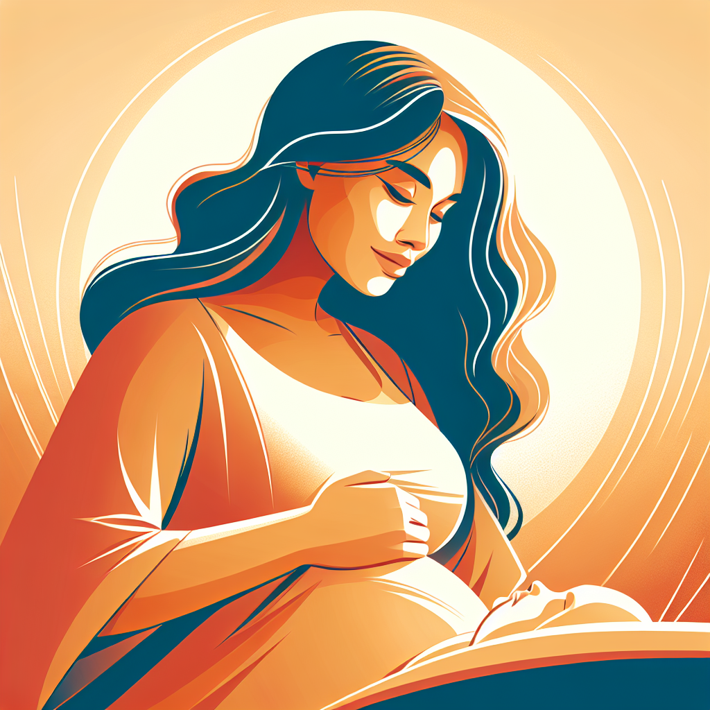 A vibrant, uplifting illustration depicting a new mother (postpartum, not pregnant) with a radiant, healthy glow, symbolizing a boosted metabolism and renewed energy after childbirth. She is performing a gentle activity like light stretching or a relaxed walk, with a serene and confident expression. The scene is warm and inviting, conveying a sense of well-being and recovery. Focus on a supportive, modern, and slightly stylized aesthetic.