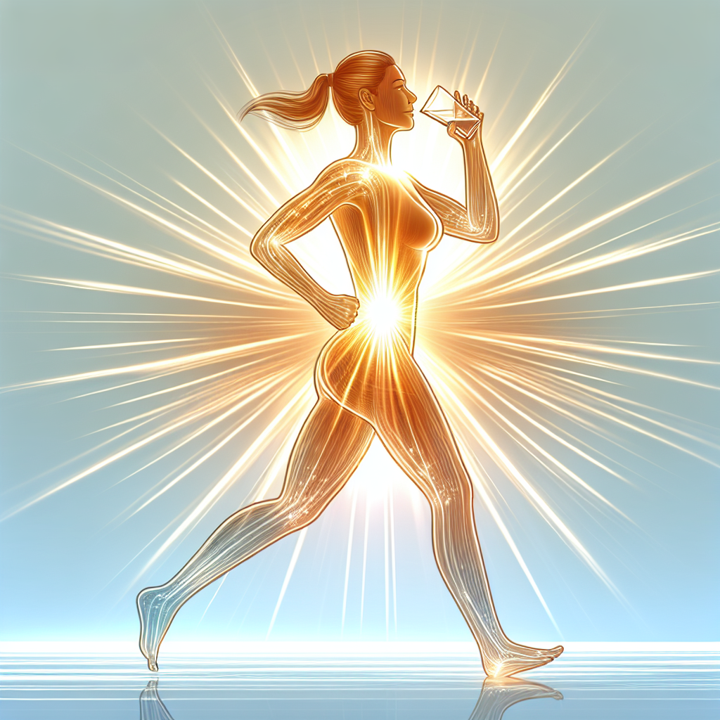 A vibrant and energetic scene depicting a diverse person (gender-neutral) engaged in a healthy activity like brisk walking or drinking a glass of water, with subtle glowing lines or a warm light emanating from their core, symbolizing an active and efficient metabolism for weight loss. The background is bright and clean, suggesting wellness and vitality. Digital art, clean style, no text.